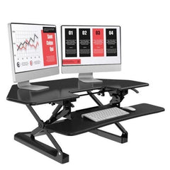 Loctek LXR41 Corner Standing Desk Converter black with two monitors