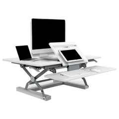 Loctek PLE36 Standing Desk Converter with ipad in tilting keyboard tray