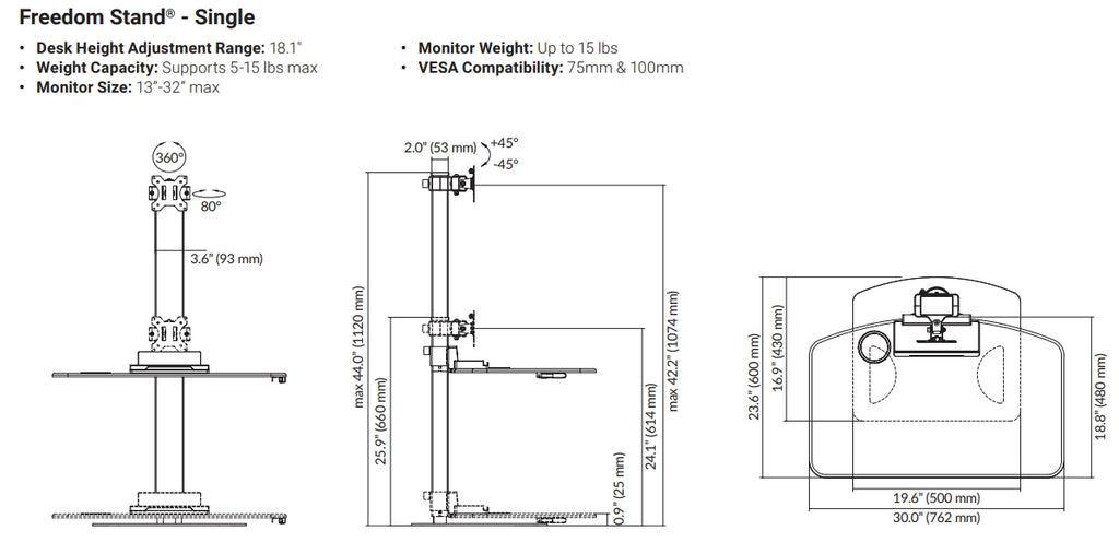 Ergotech Freedom Stand Dimensions