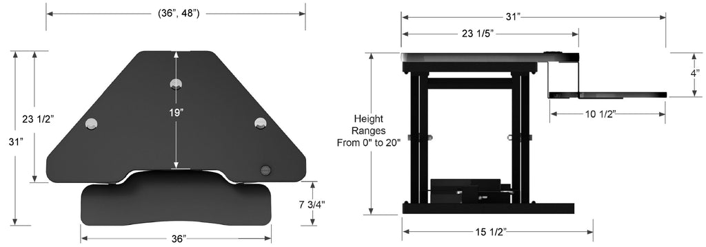 VersaDesk Power Pro Corner 36 Dimensions