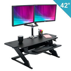 iMovR Ziplift+ HD 42" Standing Desk Converter with 2 monitors on stand