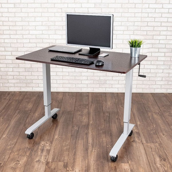 luxor 2-tier crank adjustable standup desk black silver