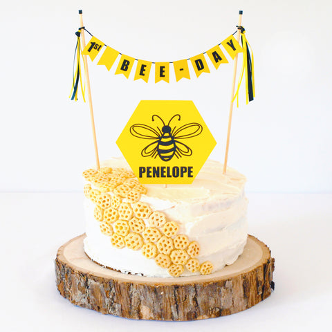 1st Bee-Day Bee Theme Birthday Cake Topper | personalized cake toppers by Avalon Sunshine