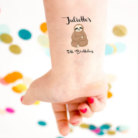 Personalized Sloth Temporary Tattoos for sloth birthday party favors by Kristen McGillivray