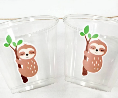Sloth cups for sloth birthday party by Crafty Cue