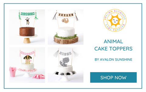 animal cake toppers with name banners for kids birthdays | personalized cake toppers by Avalon Sunshine