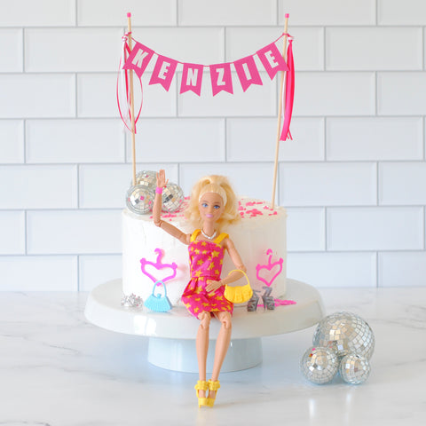 Barbie Birthday Cake with personalized name cake topper | cake topper by Avalon Sunshine