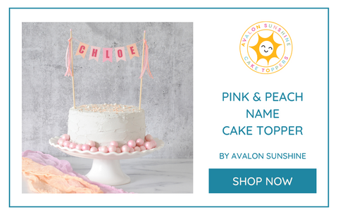 Pink and Peach personalized name cake topper | Avalon Sunshine