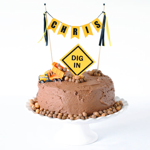 Construction Theme birthday cake topper | personalized cake topper by Avalon Sunshine