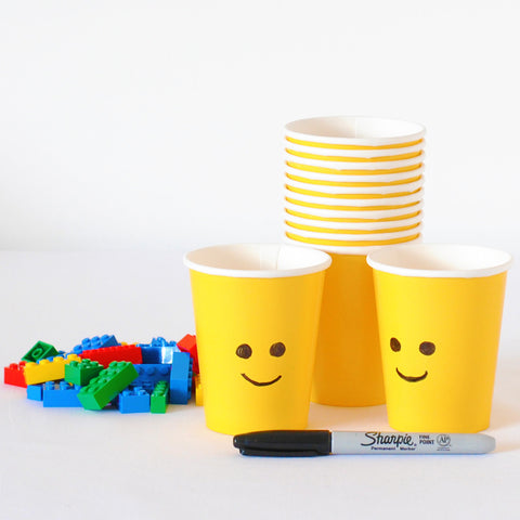 DIY Lego Party Cups with minifigure faces | Avalon Sunshine