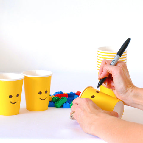 DIY Lego Party cups with minifigure faces | Avalon Sunshine