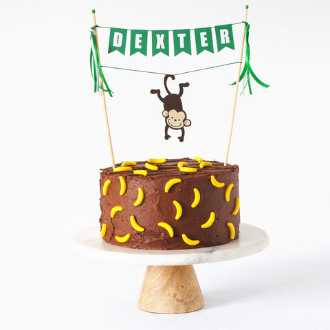monkey cake with monkey cake topper and banana candies | cake topper by Avalon Sunshine