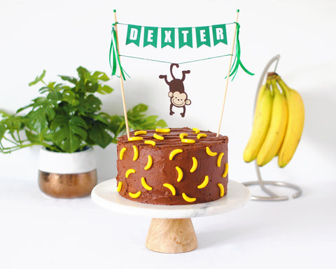 Monkey Cake for Monkey birthday party with cake topper | Avalon Sunshine