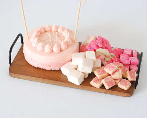 Pink birthday charcuterie board for small birthday party | Avalon sunshine