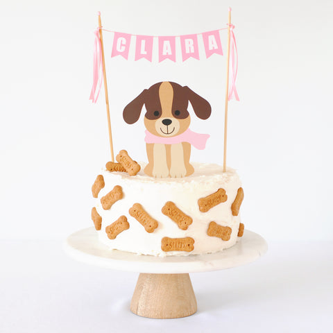 puppy party cake idea with scooby snacks | Avalon Sunshine personalized cake toppers