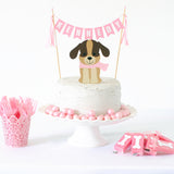 puppy party cake topper with name banner | personalized cake toppers by Avalon Sunshine