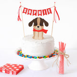 puppy party cake topper with name banner | personalized cake topper by Avalon Sunshine