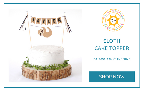 Sloth birthday party cake topper | personalized cake toppers by Avalon Sunshine