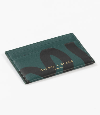 Harper & Blake Luxury Leather Card Holder in Dark Green with a Black Swirl 