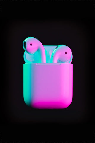 AirPods with pink and blue lightings