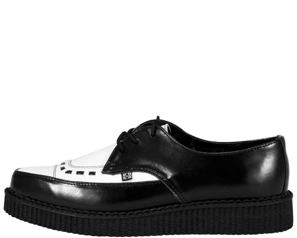 Black & White Leather Tie Pointed Toe Creeper - TUK Shoe