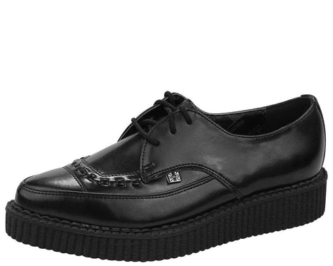 Black Leather Lace Up Pointed Creeper 