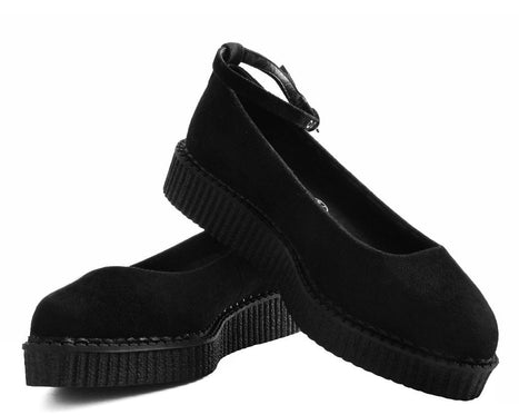 black pointed ballet ankle strap creeper