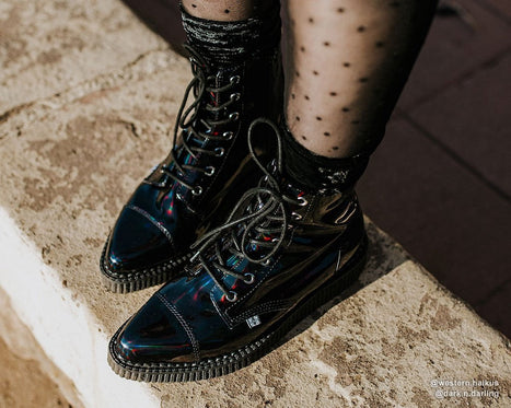 holographic lace up boots