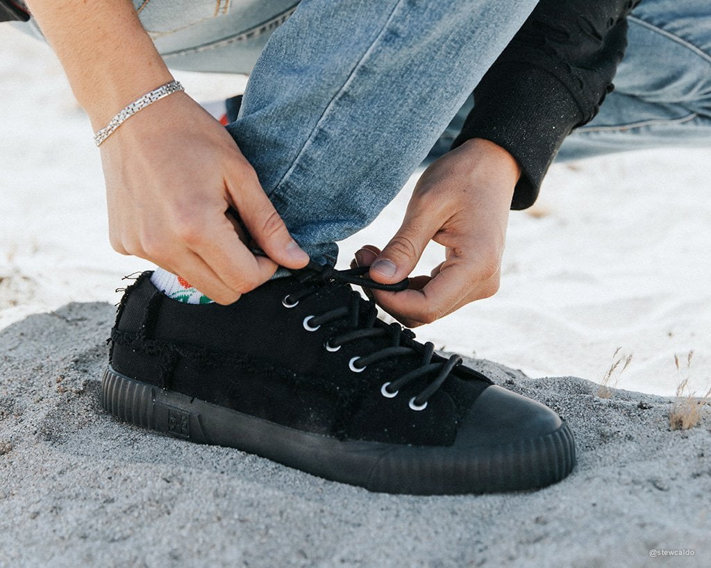 Black Canvas Frayed Vegan Low Top Sneakers