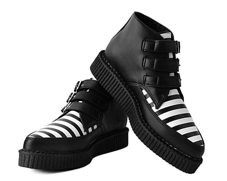 black white striped shoes
