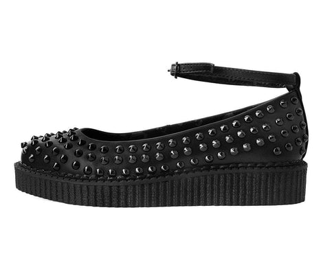 black pointed ballet ankle strap creeper