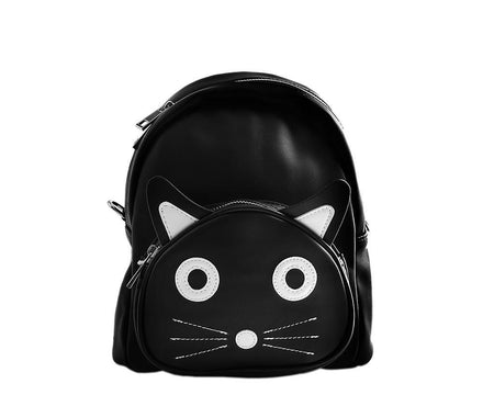 Vegan Black Faux Leather Kitty Face Backpack
