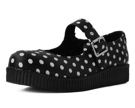 black and white polka dot shoe