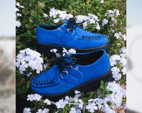 blue suede creeper shoes