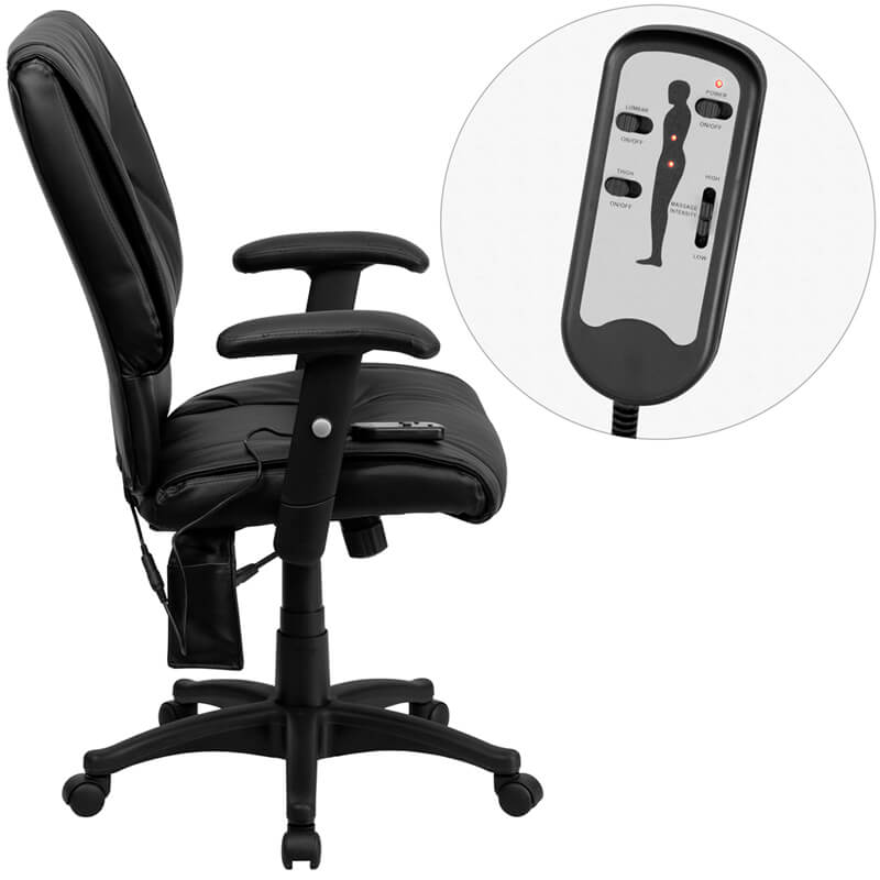 Mid Back Massaging Black Leather Executive Swivel Chair