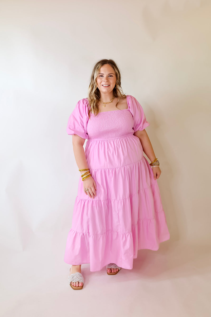 Santorini Sunshine Short Balloon Sleeve Maxi Dress in Light Pink