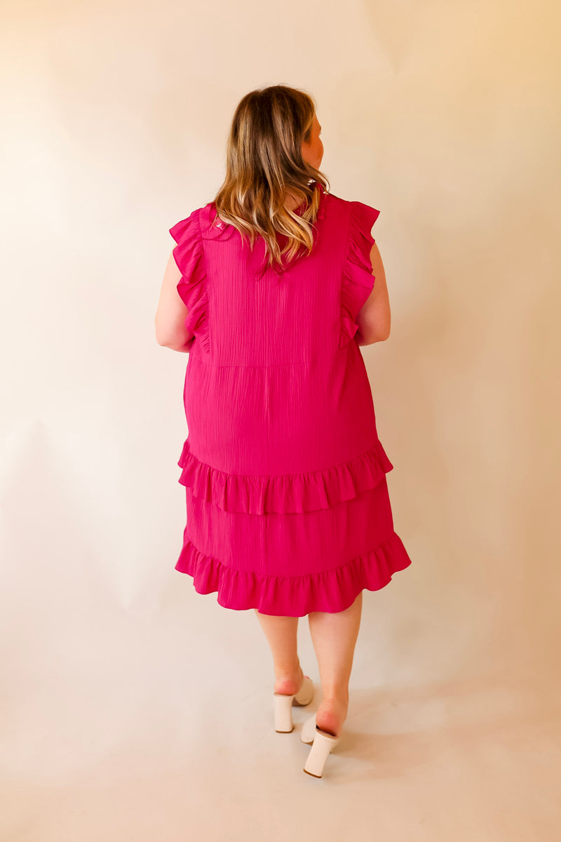Dreaming Bigger Ruffle Detail Midi Dress in Pink