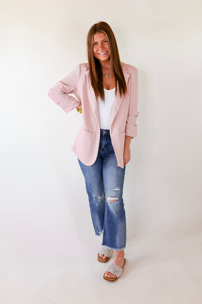 No Bad Angle Blazer With Pockets in Blush Pink