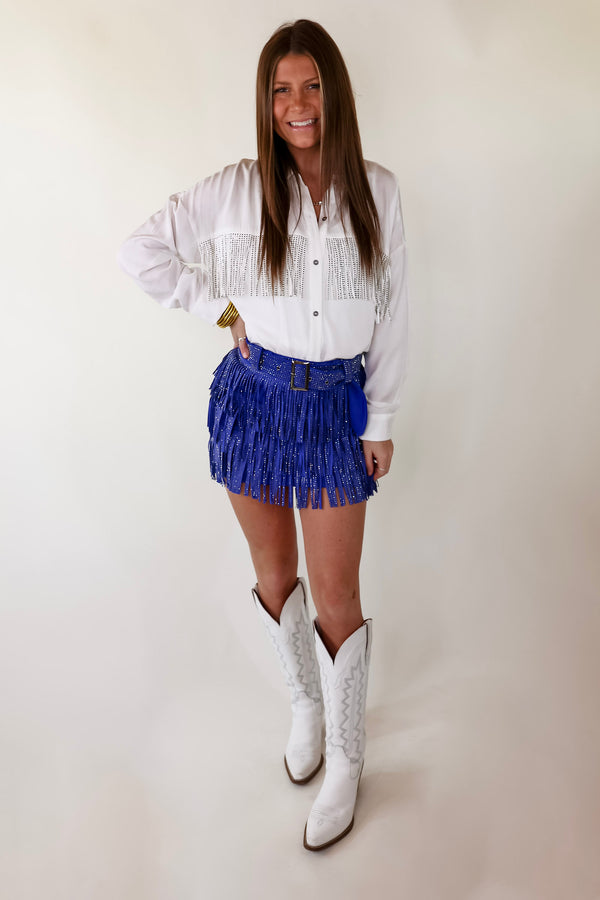 Cowboy Killer Crystal Fringe Mini Skort in Royal blue