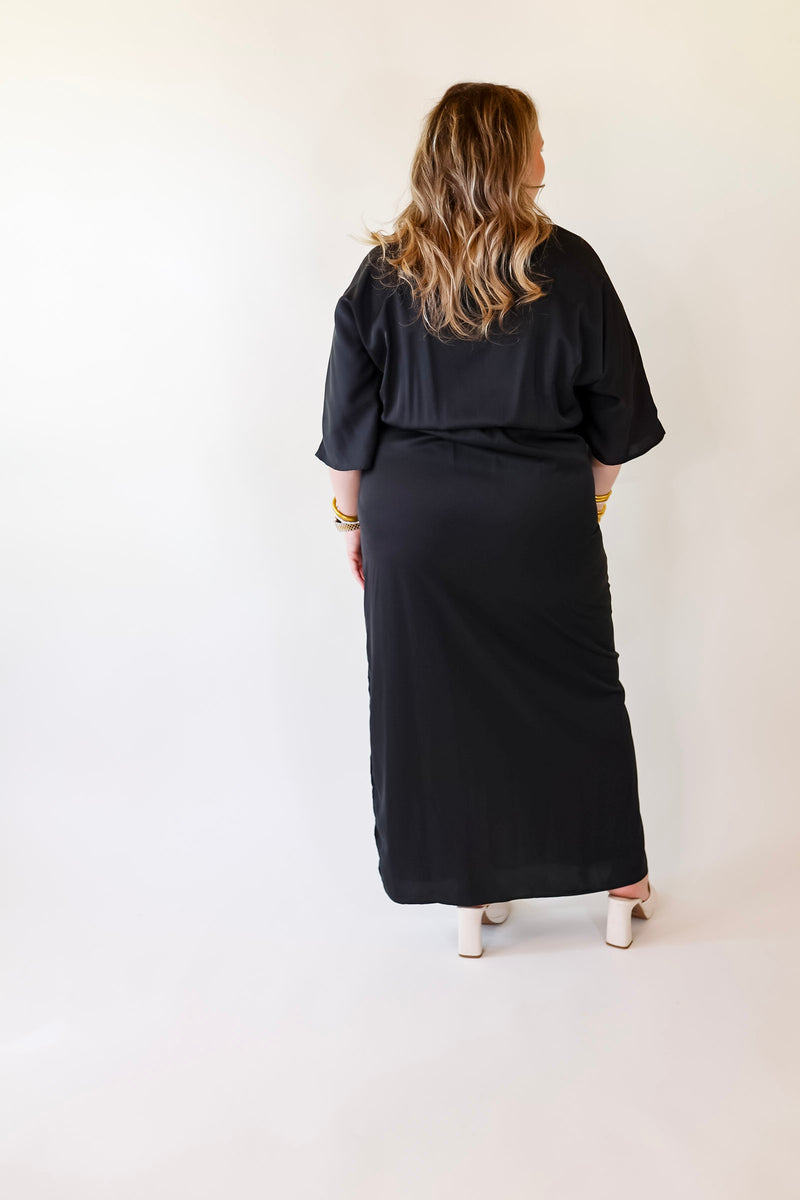 Like Royalty Maxi Dress With a Cross Front and Slit in Black