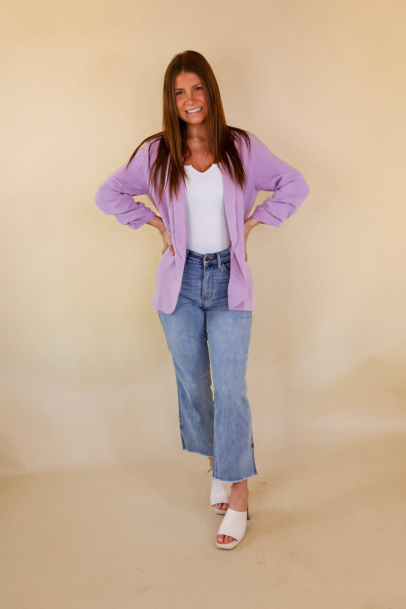 Promise Me Open Front Linen Blazer in Lavender Purple