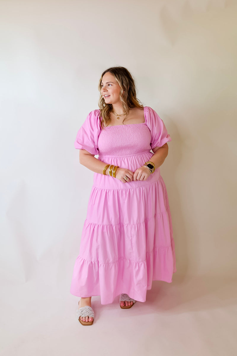Santorini Sunshine Short Balloon Sleeve Maxi Dress in Light Pink