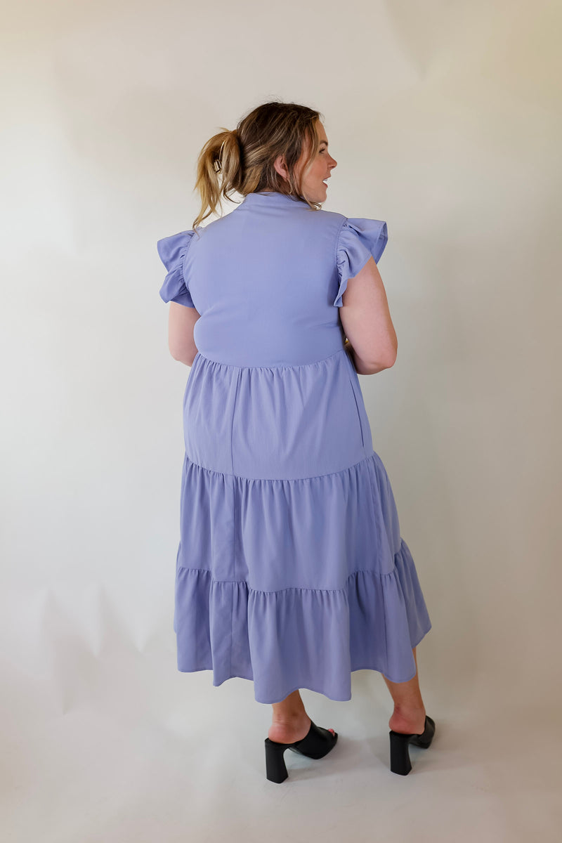 Magnolia Morning Ruffle Cap Sleeve Tiered Midi Dress in Periwinkle Blue