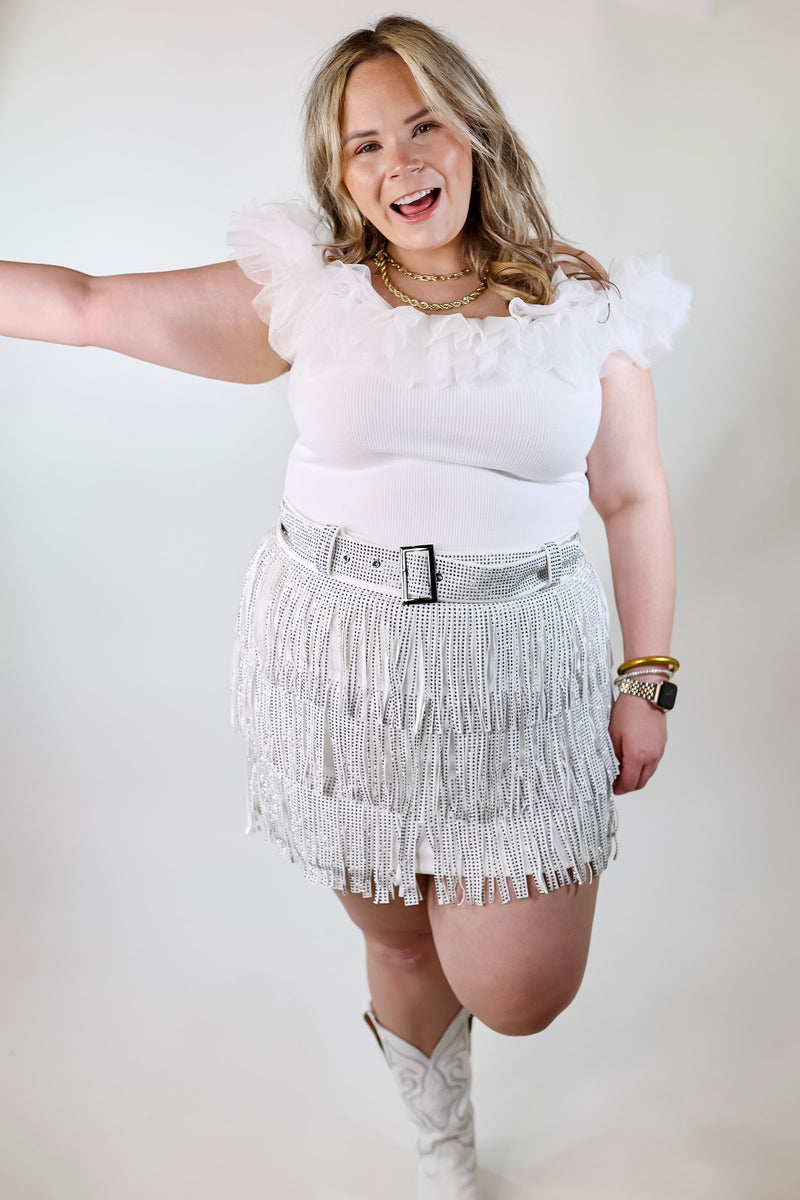 Cowboy Killer Crystal Fringe Mini Skort in White