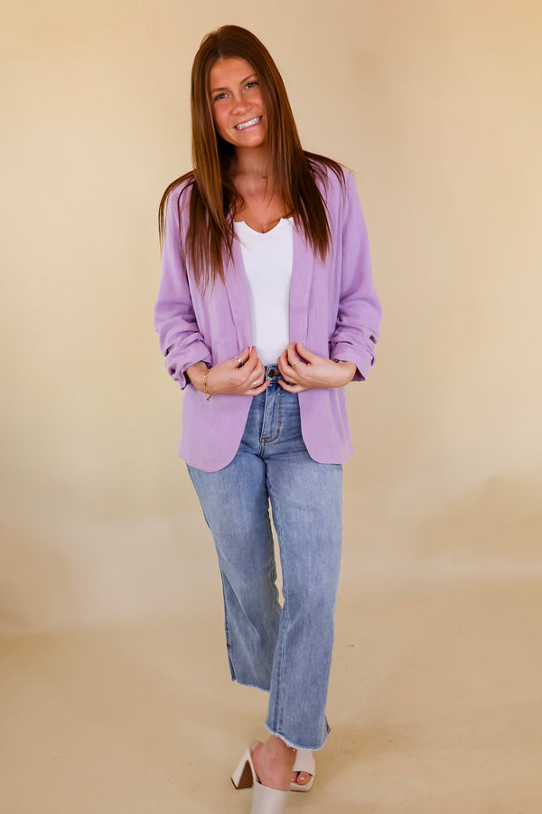 Promise Me Open Front Linen Blazer in Lavender Purple