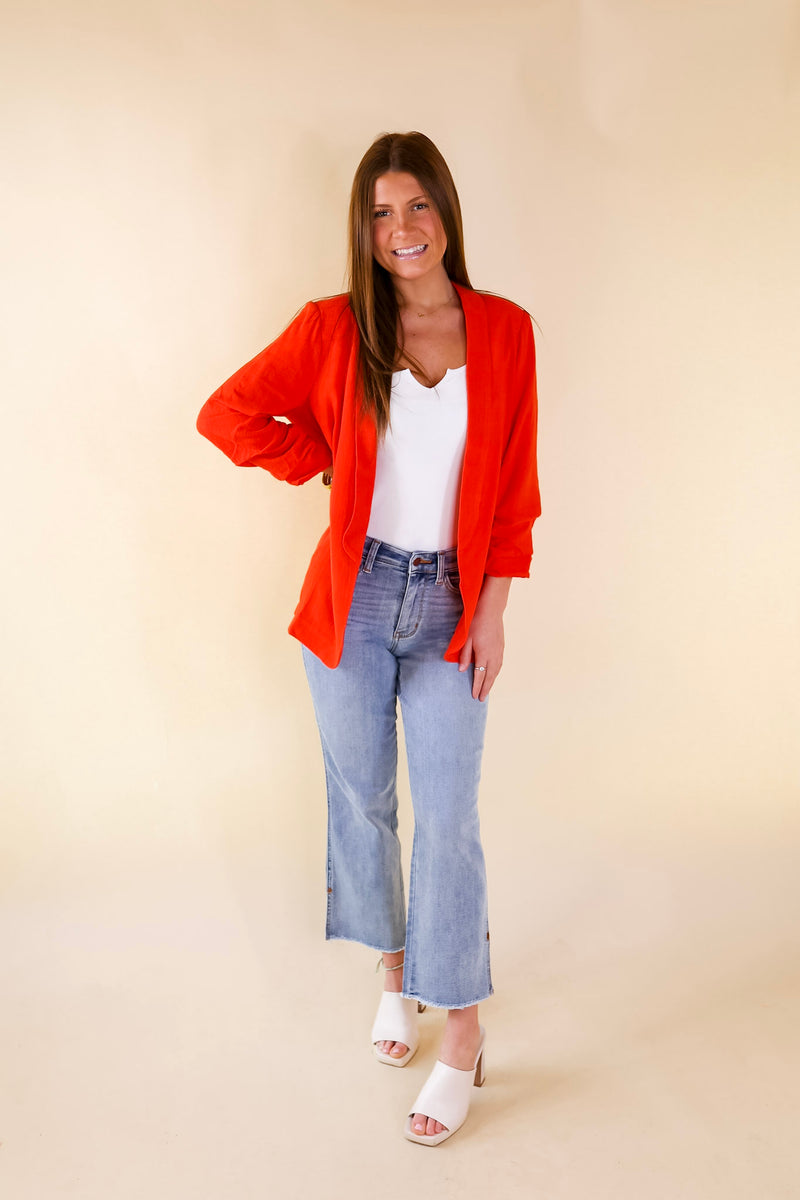 Promise Me Open Front Linen Blazer in Red