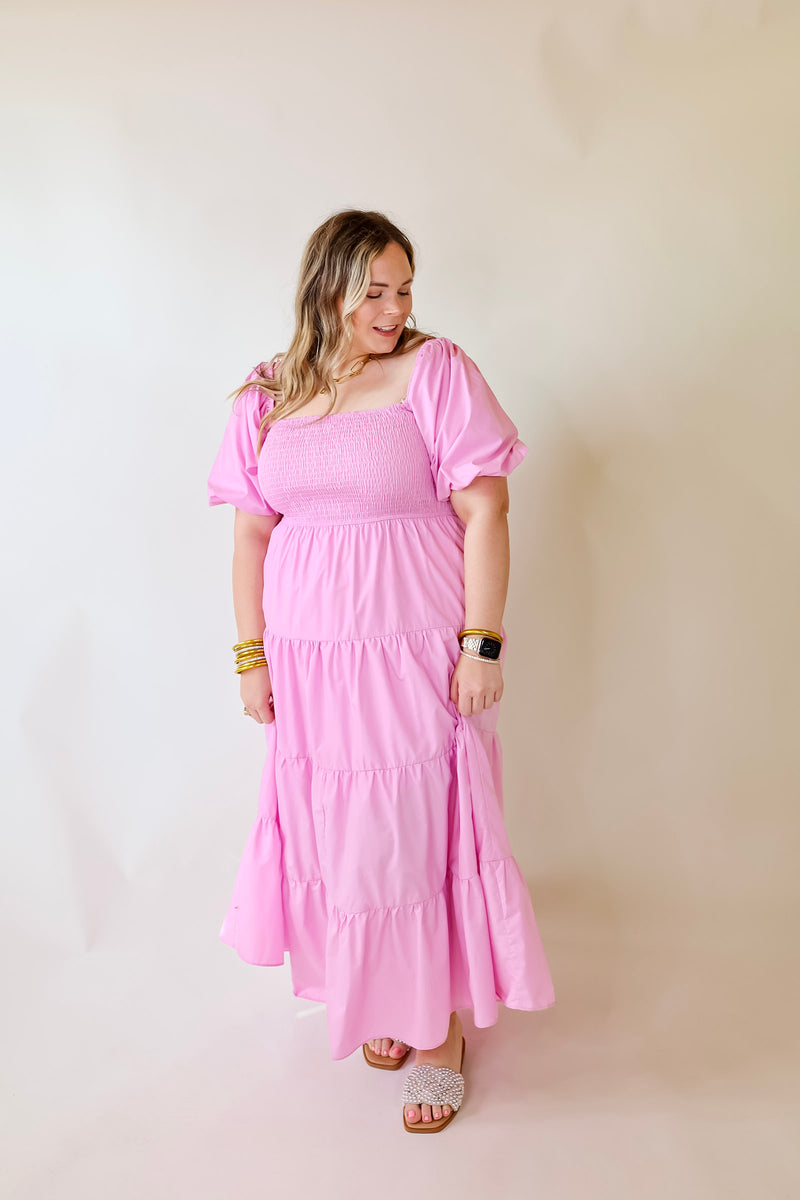 Santorini Sunshine Short Balloon Sleeve Maxi Dress in Light Pink