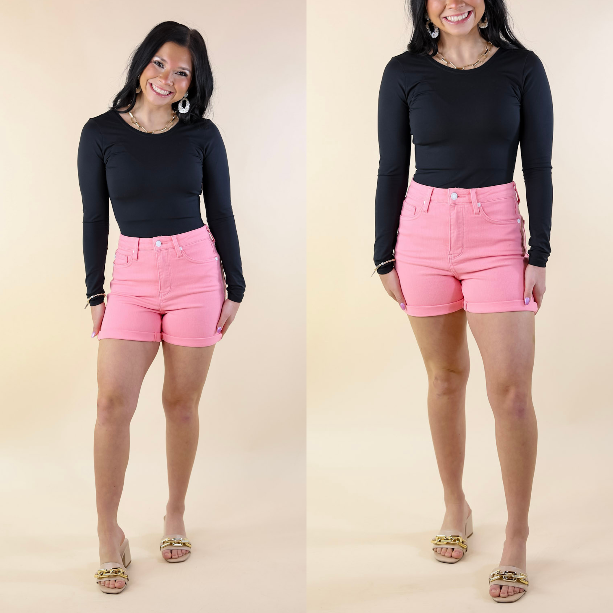 Image of Judy Blue | Summer Break Garment Dyed Cuffed Shorts in Light Pink Wash