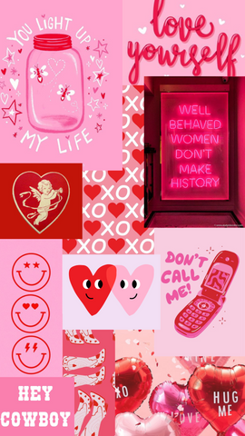 free february phone background, valentine's day themed in pink and red with hearts 