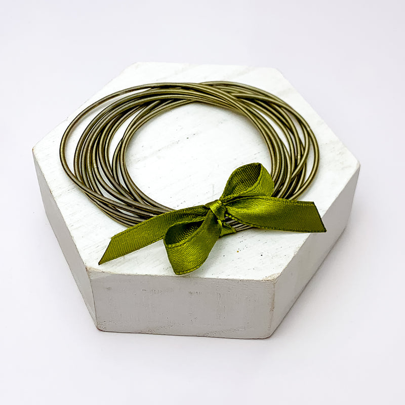 Guitar String Bracelets With Bow in Olive